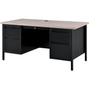 Interion® Steel Teachers Desk, 60"L x 30"D, Plateau gris avec cadre noir