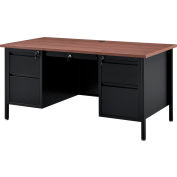 Interion® Steel Teachers Desk, 60"W x 30"D, Mahogany Top with Black Frame