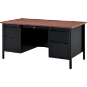 Interion® Steel Teachers Desk, 60 « L x 30 « D, Plateau en acajou avec cadre noir