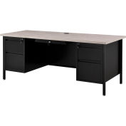 Interion® Steel Teachers Desk, 72"L x 30"D, Plateau gris avec cadre noir