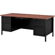 Interion® Steel Teachers Desk, 72"W x 30"D, Mahogany Top with Black Frame