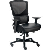 Interion® 24 Hour Big & Tall Mesh Back Chair w/High Back & Adj. Arms, Synthetic Leather, Black