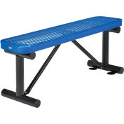 Global Industrial™ 4 ft. Outdoor Steel Flat Bench - Expanded Metal - Blue