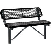 Global Industrial™ 4' Outdoor Steel Bench w / Dossier, Métal déployé, Montage au sol, Noir