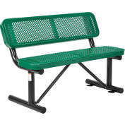 Global Industrial™ 4' Outdoor Steel Bench w/ Backrest, Perforated Metal, Green