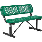 Global Industrial 4' Outdoor Steel Bench w/ Backrest, Perforated Metal, Green