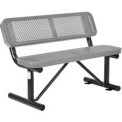 Global Industrial™ 4 ft. Outdoor Steel Bench with Backrest - Perforated Metal - Gray