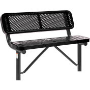 Global Industrial™ 4' Outdoor Steel Bench w / Dossier, Métal perforé, Montage au sol, Noir