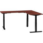 Interion® L-Shaped Electric Height Adjustable Desk, 60"W x 24"D, Mahogany W/ Black Base