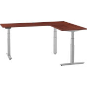 Interion® L-Shaped Electric Height Adjustable Desk, 60"W x 24"D, Mahogany W/ Gray Base