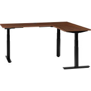 Interion® L-Shaped Electric Height Adjustable Desk, 72"W x 24"D, Walnut W/ Black Base