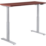 Interion® Electric Height Adjustable Table, 60"W x 24"D, Mahogany W/ Gray Base