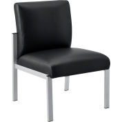 Interion® Armless Synthetic Leather Reception Chair, Black W/ Silver Frame