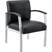 Interion® Synthetic Leather Reception Chair With Arms, Black W/ Silver Frame