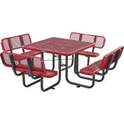 Global Industrial™ 46" Square Picnic Table with Backrests, Expanded Metal, Red