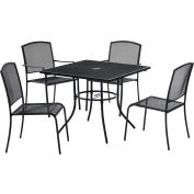 Ensemble table et chaise de café en maille industrielle™ Global, carré de 48 po, 4 fauteuils, noir