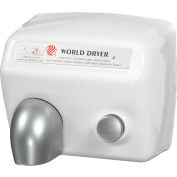 World Dryer Standard Push Button Hand Dryer, White Steel, 115V