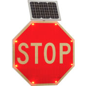 Global Industrial™ 30 « Panneau d’arrêt LED clignotant solaire de 10 « , Octogone