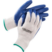 Global Industrial™ Latex Coated String Knit Work Gloves, Natural/Blue, Medium, 1-Dozen