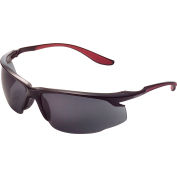 Global Industrial™ Sport Half Frame Safety Glasses, Anti-Fog, Smoke Lens, Red Frame
