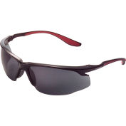 Global Industrial Sport Half Frame Safety Glasses, Anti-Fog, Smoke Lens, Red Frame