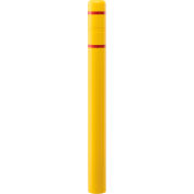 Global Industrial™ Bollard Post Sleeve, 4" D x 52" H, Yellow With Red Tape, HDPE