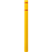 Global Industrial™ Bollard Post Sleeve, 4" D x 64" H, Yellow With Red Tape, HDPE