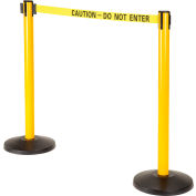 Global Industrial™ Retractable Belt Barrier, 40" Yellow Post, 11' Yellow "Caution" Belt - Pkg Qty 2