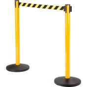 Global Industrial™ barrière de ceinture rétractable, 40 » Yellow Post, 11' Ceinture Noire/Jaune, qté par paquet : 2