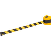 Global Industrial Magnetic Retractable Belt Barrier, Black Case W/30' Black/Yellow Belt