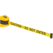 Global Industrial Magnetic Retractable Belt Barrier, Yellow Case W/30' Yellow "Caution" Belt