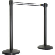 Queue Solutions Retractable Belt Stanchion, 40" High, 14" Base, 13' Belt, "6' Social Distancing" - Pkg Qty 2