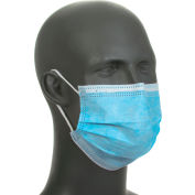 Masque facial jetable avec boucles d’oreilles, Bleu, 3-Ply, 50/Box
