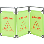 Global Industrial "Safety First" Folding Fabric Barrier, Lime Green, English/Spanish