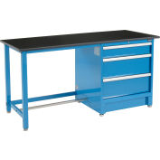 Global Industrial™ 72"Wx30"D Modular Workbench with 3 Drawers, Phenolic Resin Safety Edge, Blue