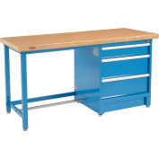 Global Industrial 72"W x 30"D Modular Workbench with 3 Drawers - Shop Top Safety Edge - Blue