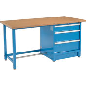Global Industrial 72"W x 30"D Modular Workbench with 3 Drawers - Shop Top Square Edge - Blue