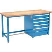 Global Industrial™ 72Wx30D Modular Workbench, 5 Drawers, Maple Butcher Block Square Edge, Bleu