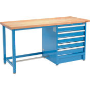 Global Industrial 72Wx30D Modular Workbench, 5 Drawers, Maple Butcher Block Square Edge, Blue