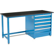 Global Industrial™ 72"Wx30"D Modular Workbench with 5 Drawers, Phenolic Resin Safety Edge, Blue