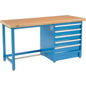Global Industrial 72"W x 30"D Modular Workbench with 5 Drawers - Shop Top Safety Edge - Blue