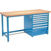 Global Industrial™ 72Wx30D Modular Workbench, 7 Drawers, Maple Butcher Block Square Edge, Blue