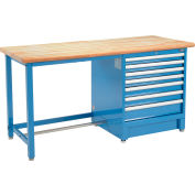 Global Industrial™ 72Wx30D Modular Workbench, 7 Drawers, Maple Butcher Block Safety Edge, Bleu