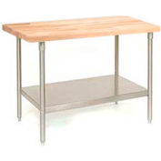 Global Industrial 72 x 30 Maple Butcher Block Square Edge Workbench with SS Legs and Lower She