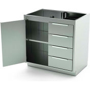 AERO Stainless Steel Base Cabinet BC-1902, 1 Hinged Door, 1 Shelf, 4 Drawers, 42"W x 21"D x 36"H