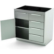 AERO Stainless Steel Base Cabinet BC-2502, 1 Hinged Door, 1 Shelf, 4 Drawers, 42"W x 21"D x 36"H
