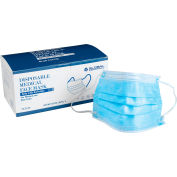 Global Industrial™ Disposable Medical Face Mask, 3-Ply w/Earloops, ASTM Level 3, Blue, 50/Box
