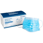 Masque facial médical jetable industriel™ mondial, 3 plis avec boucles d’oreille, niveau ASTM 3, bleu, 50 / boîte