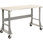 Global Industrial 60 x 36 Mobile Fixed Height Flared Leg Workbench - Laminate Square Edge Gray