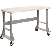 Global Industrial™ 60 x 30 Mobile Fixed Height Flared Leg Workbench - ESD Square Edge Gray
